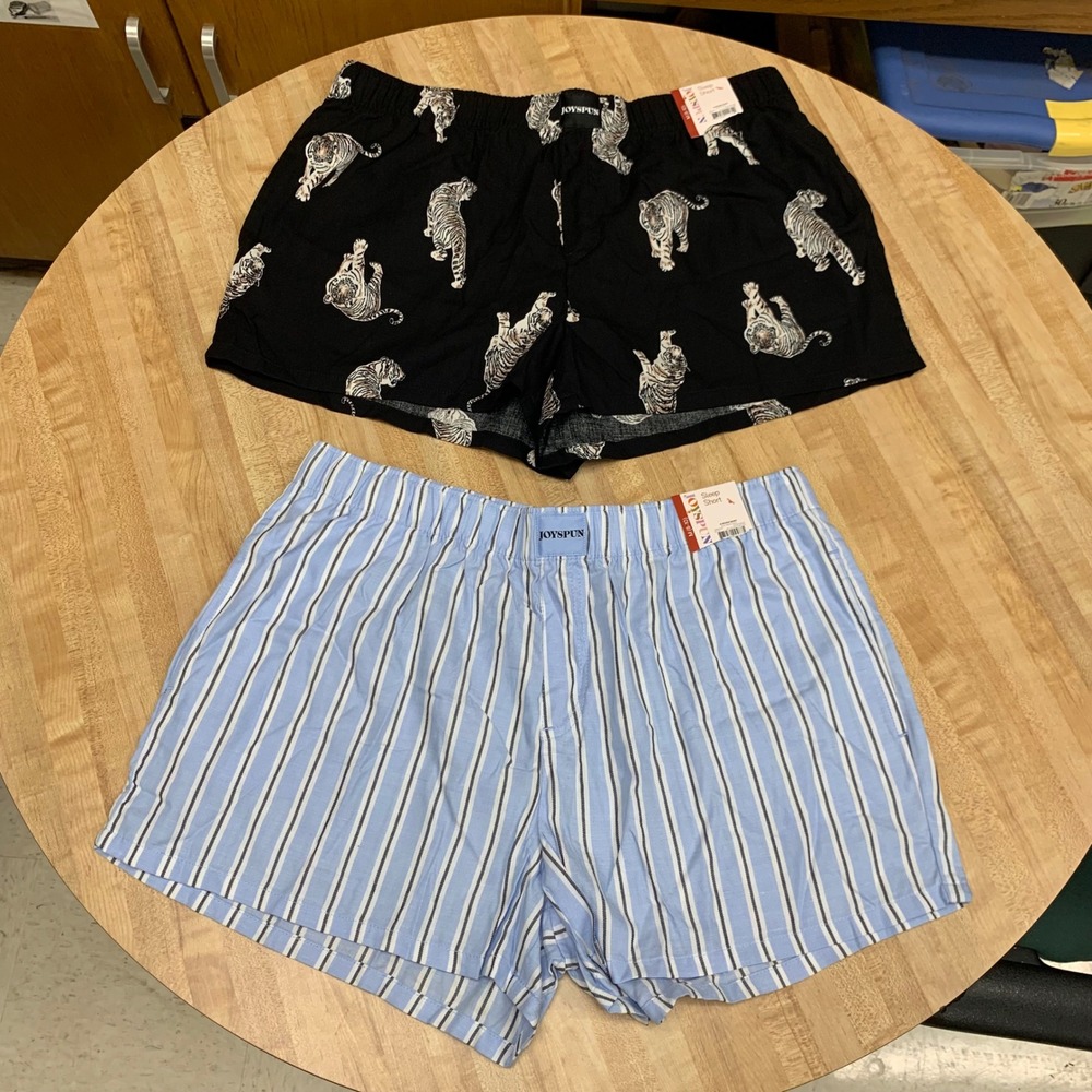 Joyspun Sleep Shorts Womens Medium Blue Stripe Black Tiger 2 Pack Bundle Pajamas